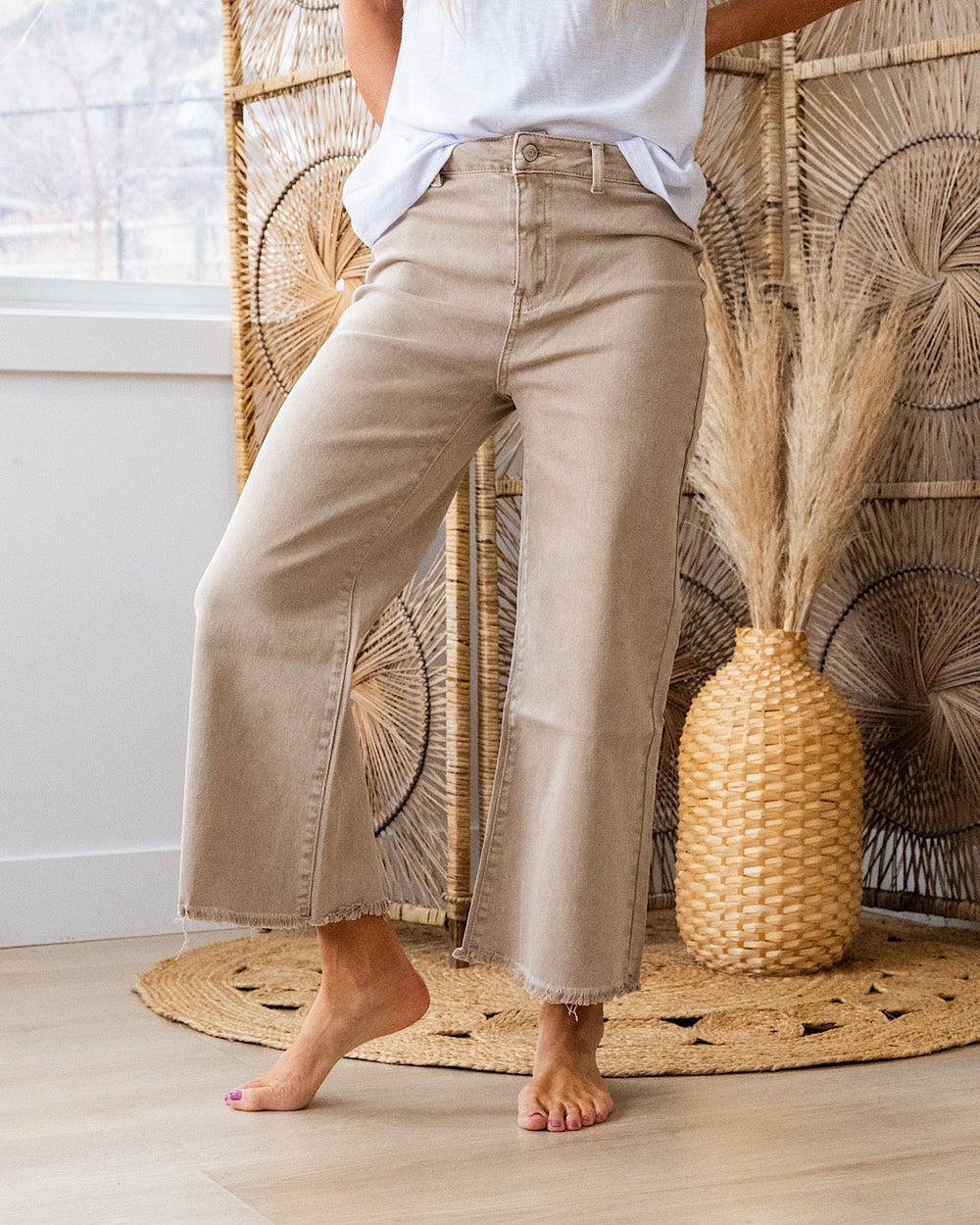Mae Wide Leg Cropped Jeans - Ash Mocha Zenana