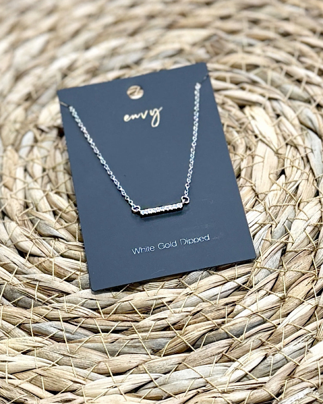NEW! Dainty Crystal Bar Necklace - White Gold Trendy Wholesale