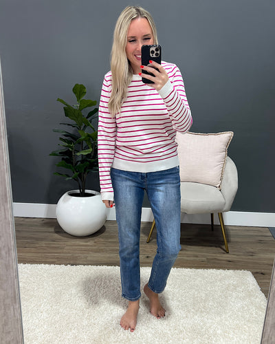 Camila Striped Crewneck Sweater - Hot Pink  Staccato   