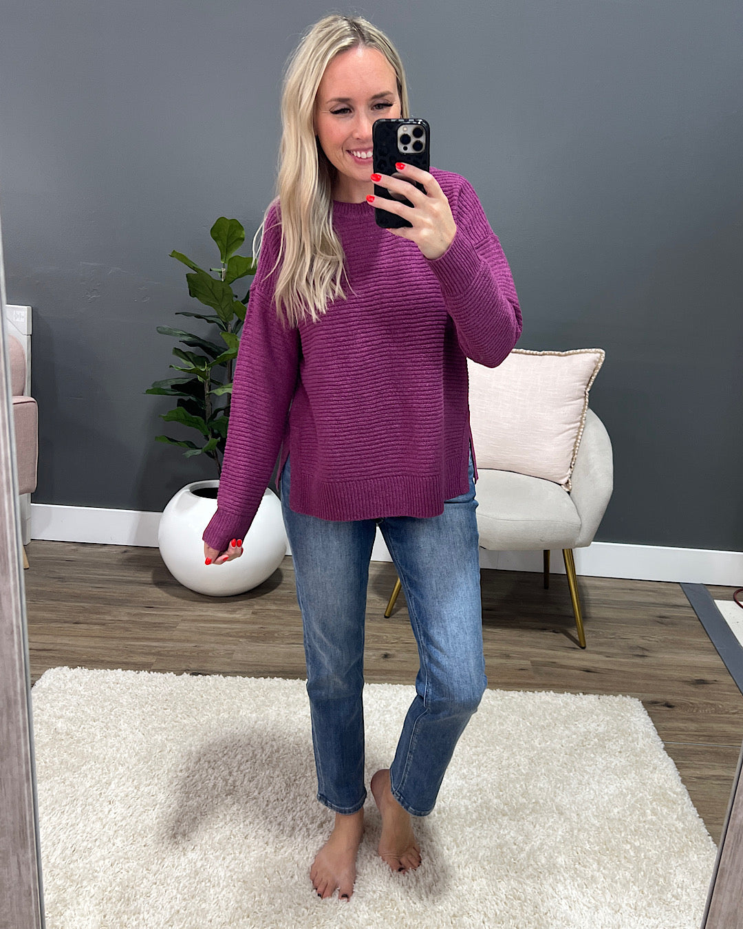 Leslie Side Slit Sweater - Violet  Staccato   