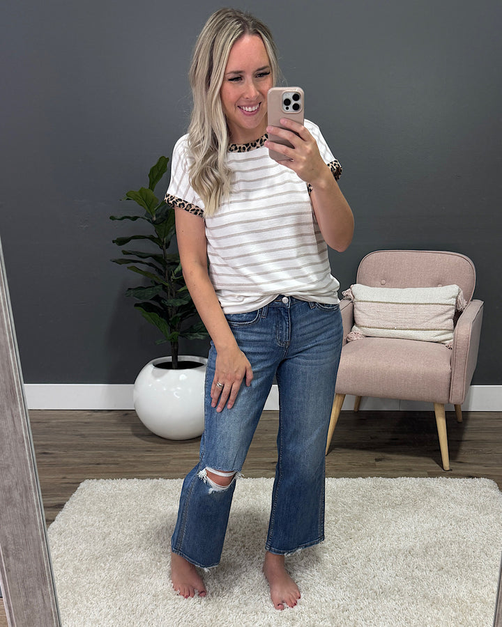 NEW! Juliet Striped & Leopard Top - Ivory & Taupe Staccato