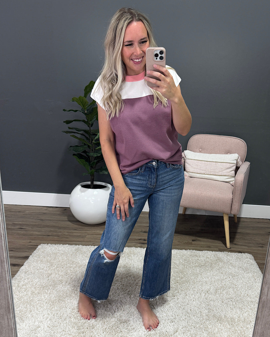NEW! Miranda Color Block Top - Dark Lavender Staccato