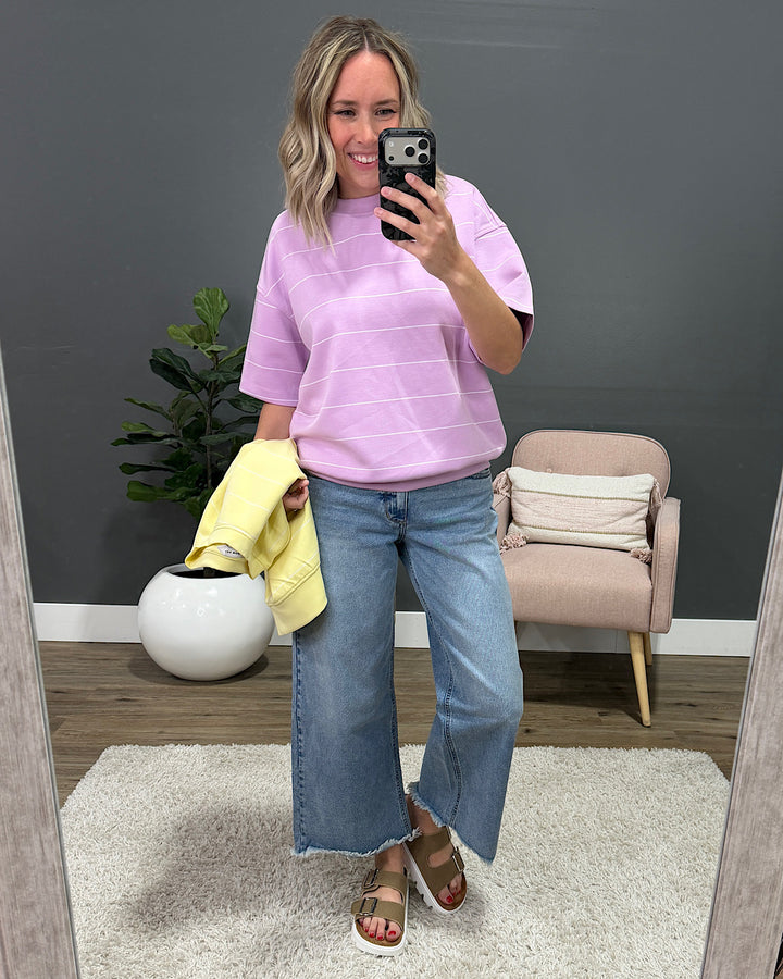 NEW! Macey Scuba Fabric Striped Top - Blossom & Cream