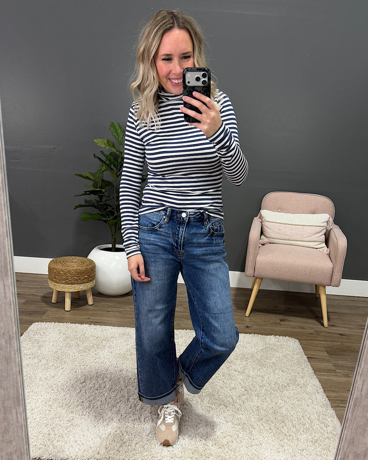 NEW! Cynthia Striped Turtle Neck Top - Navy & White Hyfve