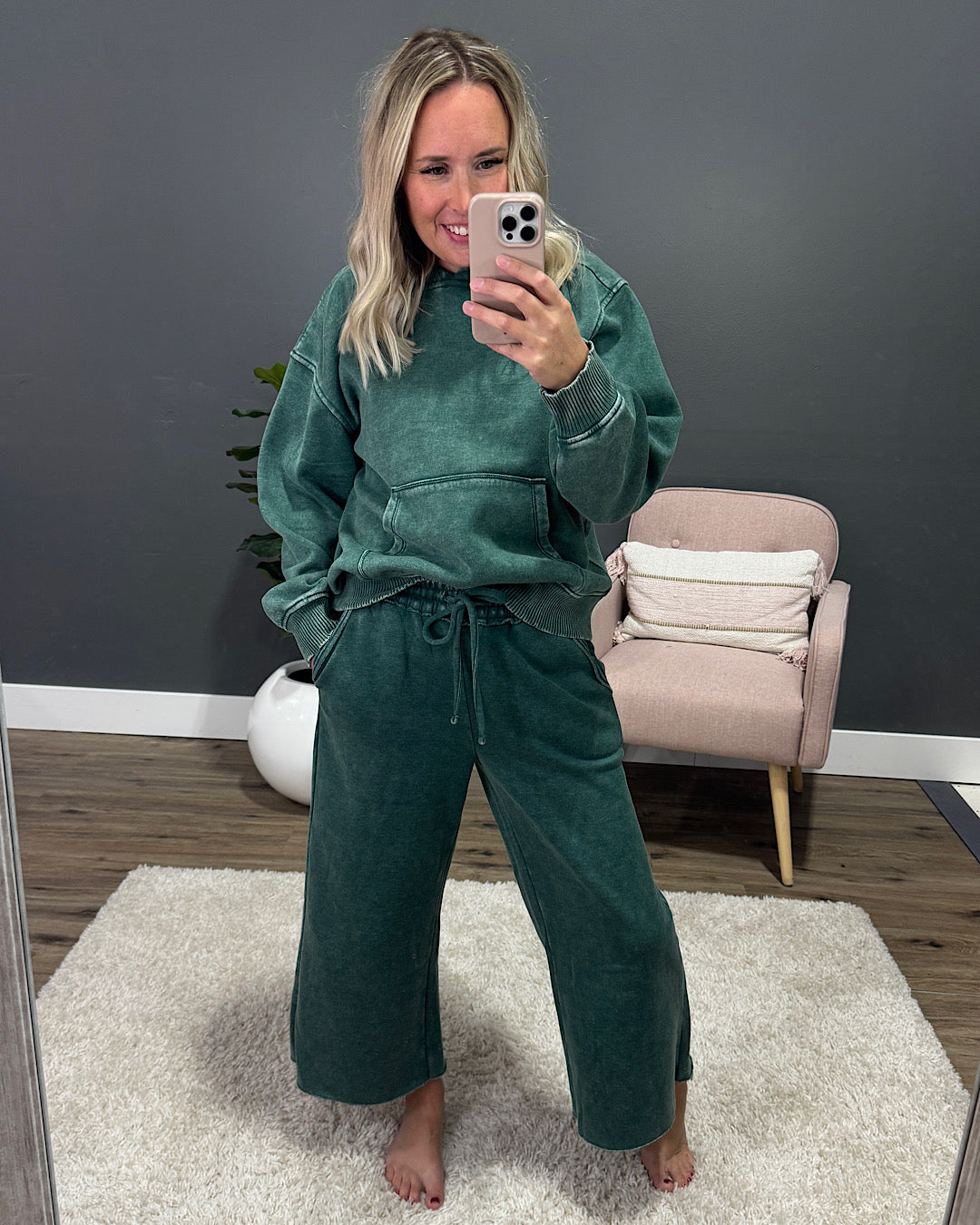 NEW! Cropped Wide Leg Comfy Pants - Dark Green Zenana