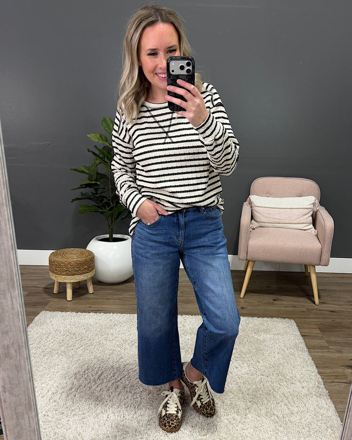 NEW! Julia Textured Striped Top - Black