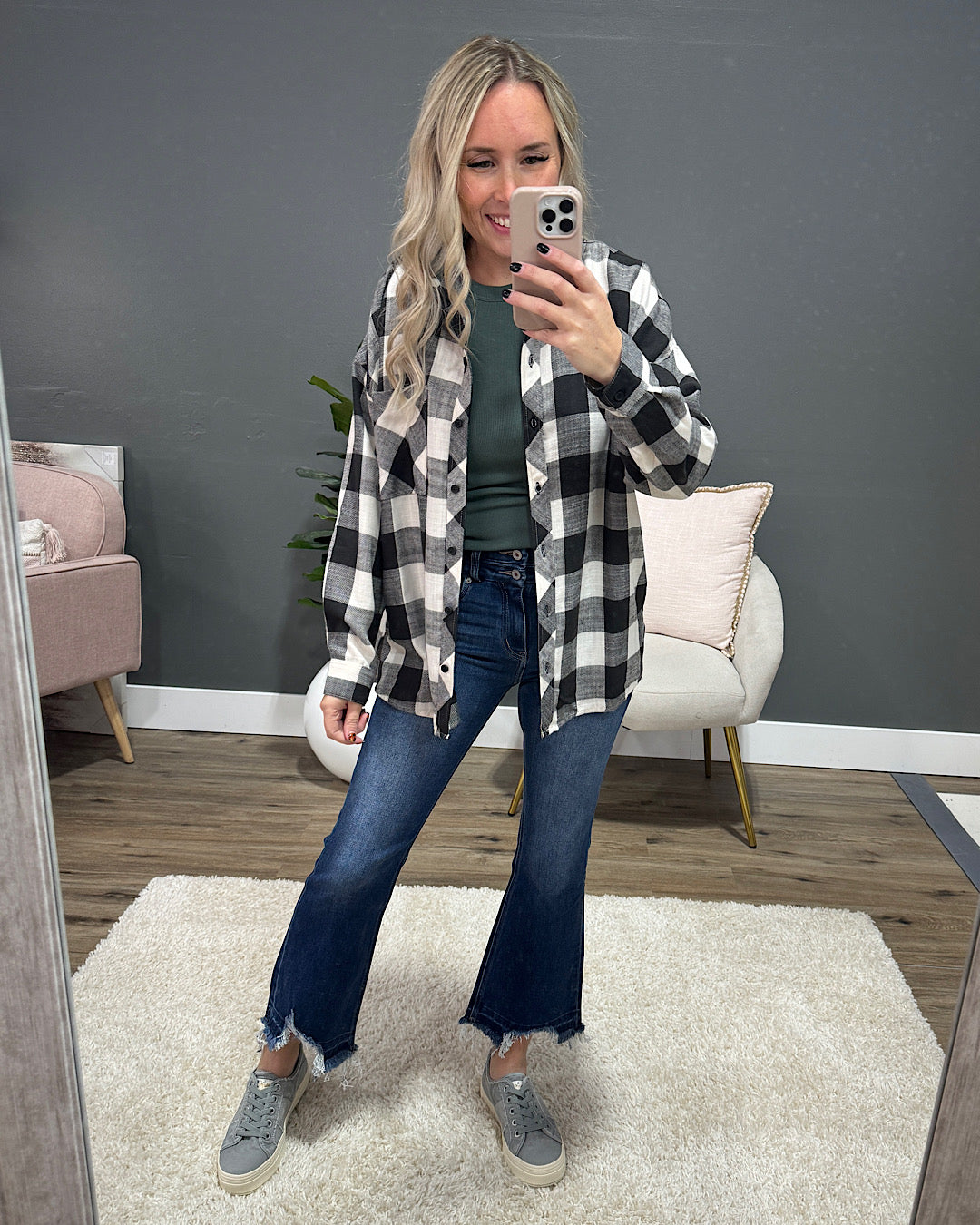 NEW! Devri Oversized Plaid Flannel - Black and Cream  Be Cool   