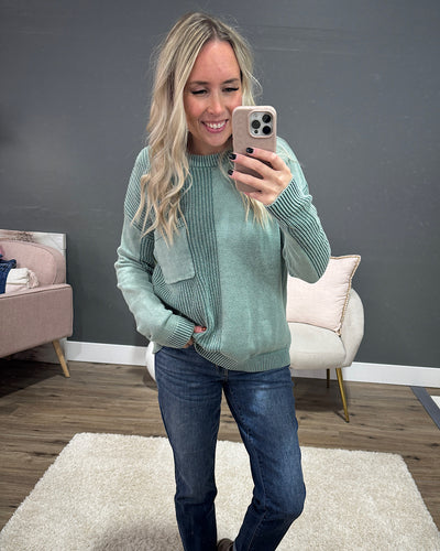 NEW! Tara Washed Pattern Block Sweater - Dark Mint  Staccato   