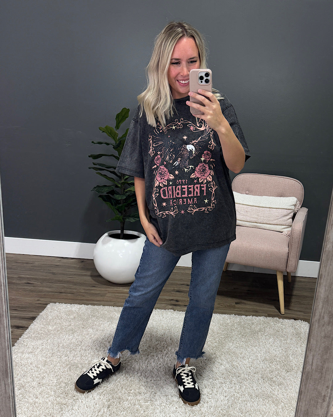 NEW! Free Bird America 1776 Black Mineral Wash Tee Zutter