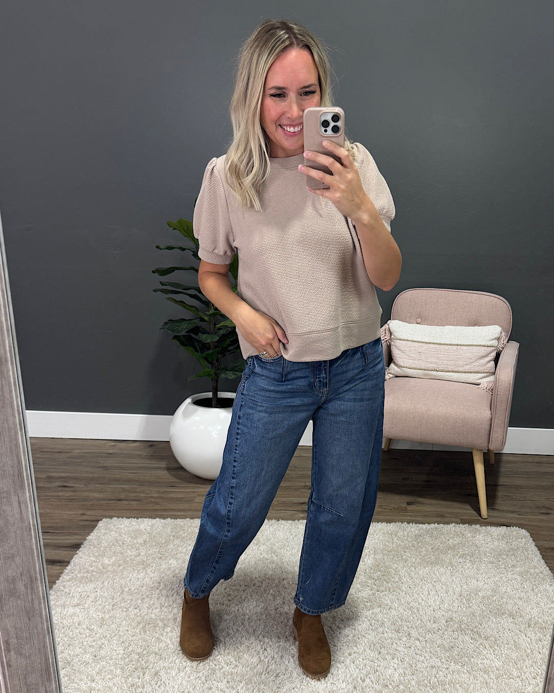 NEW! Be There Cloud Knit Puff Sleeve Top - Taupe Tres Bien