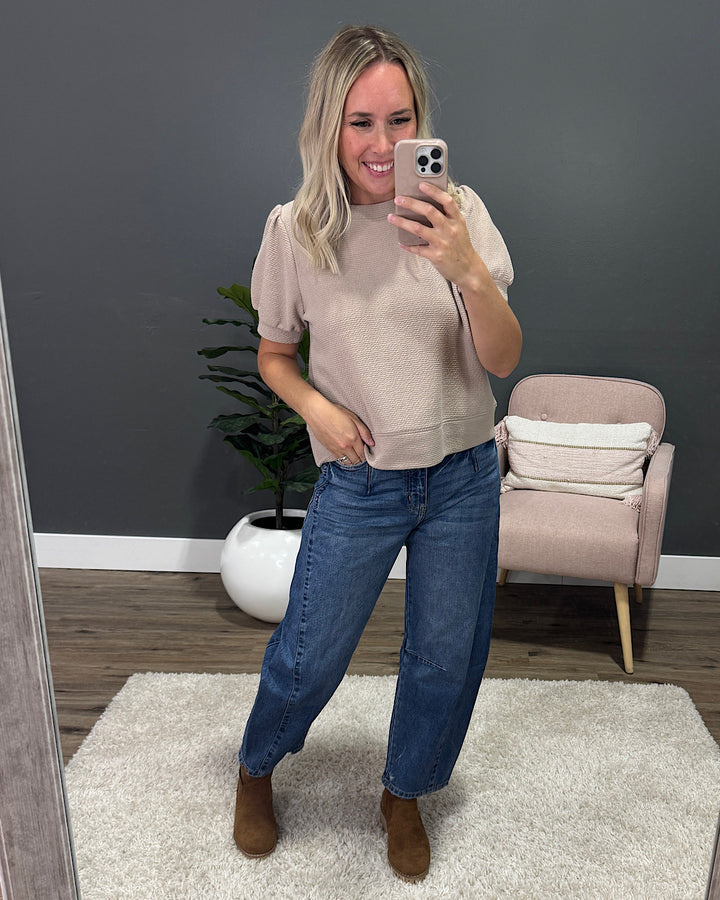 NEW! Be There Cloud Knit Puff Sleeve Top - Taupe Tres Bien