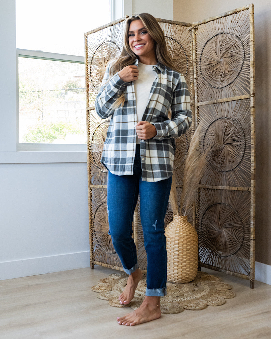 NEW! Lilou Olive Plaid Flannel Top