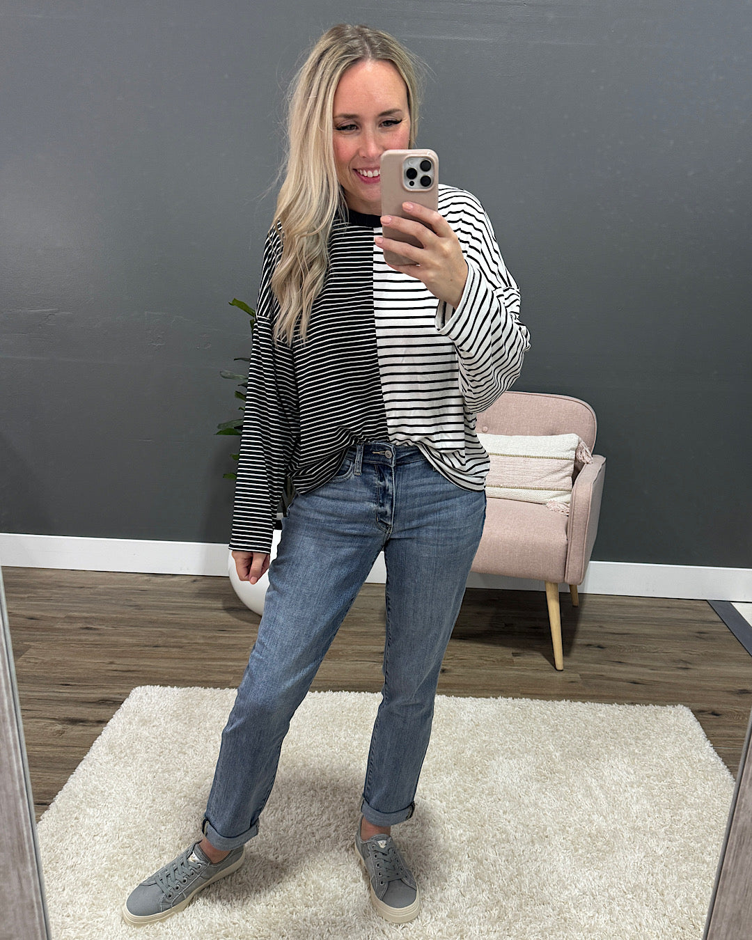 Kendra Contrasting Striped Dolman Sleeve Top - Black FINAL SALE Lovely Melody