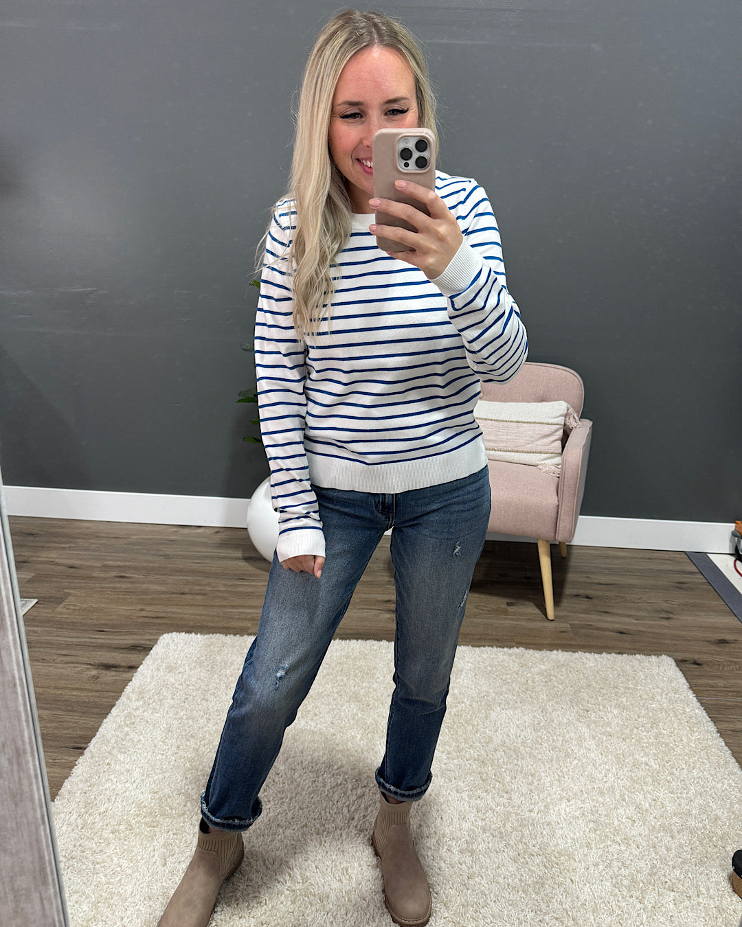 NEW! Camila Striped Crewneck Sweater - Blue  Staccato   