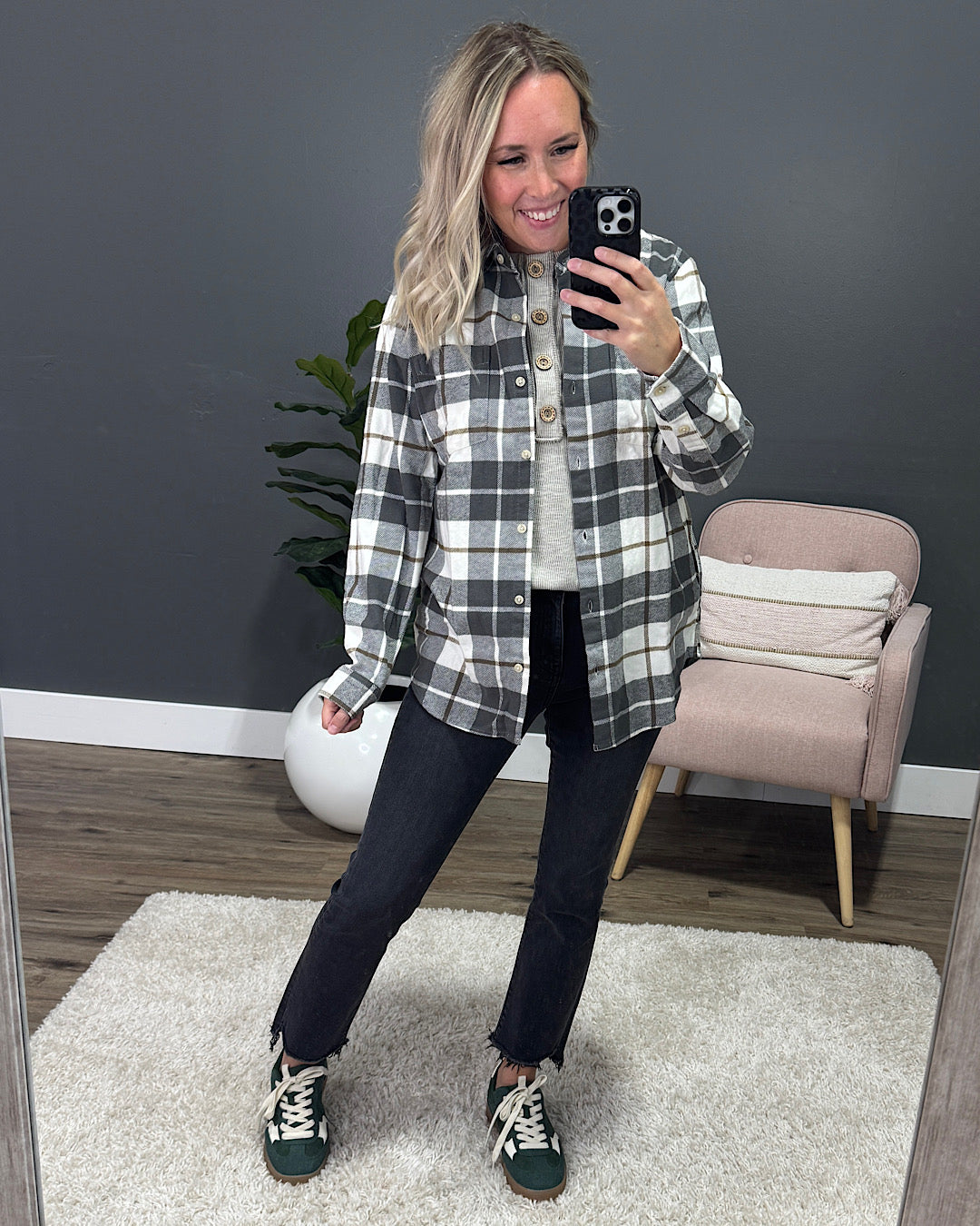 NEW! Lilou Olive Plaid Flannel Top