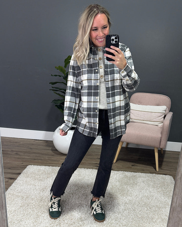 NEW! Lilou Olive Plaid Flannel Top