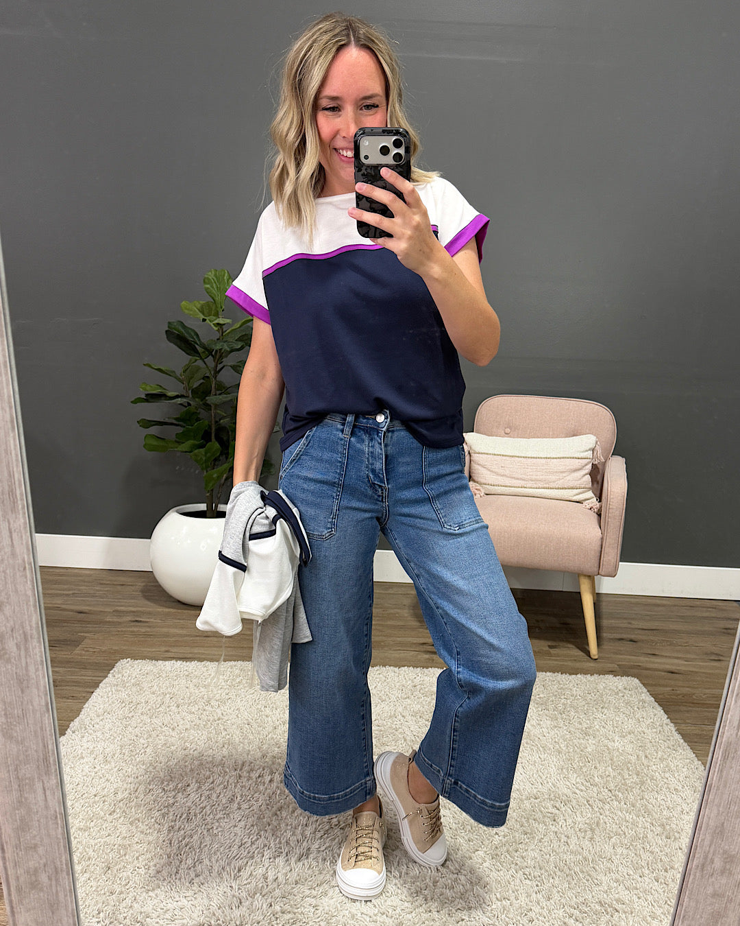 NEW! Marissa Color Block Top - Navy