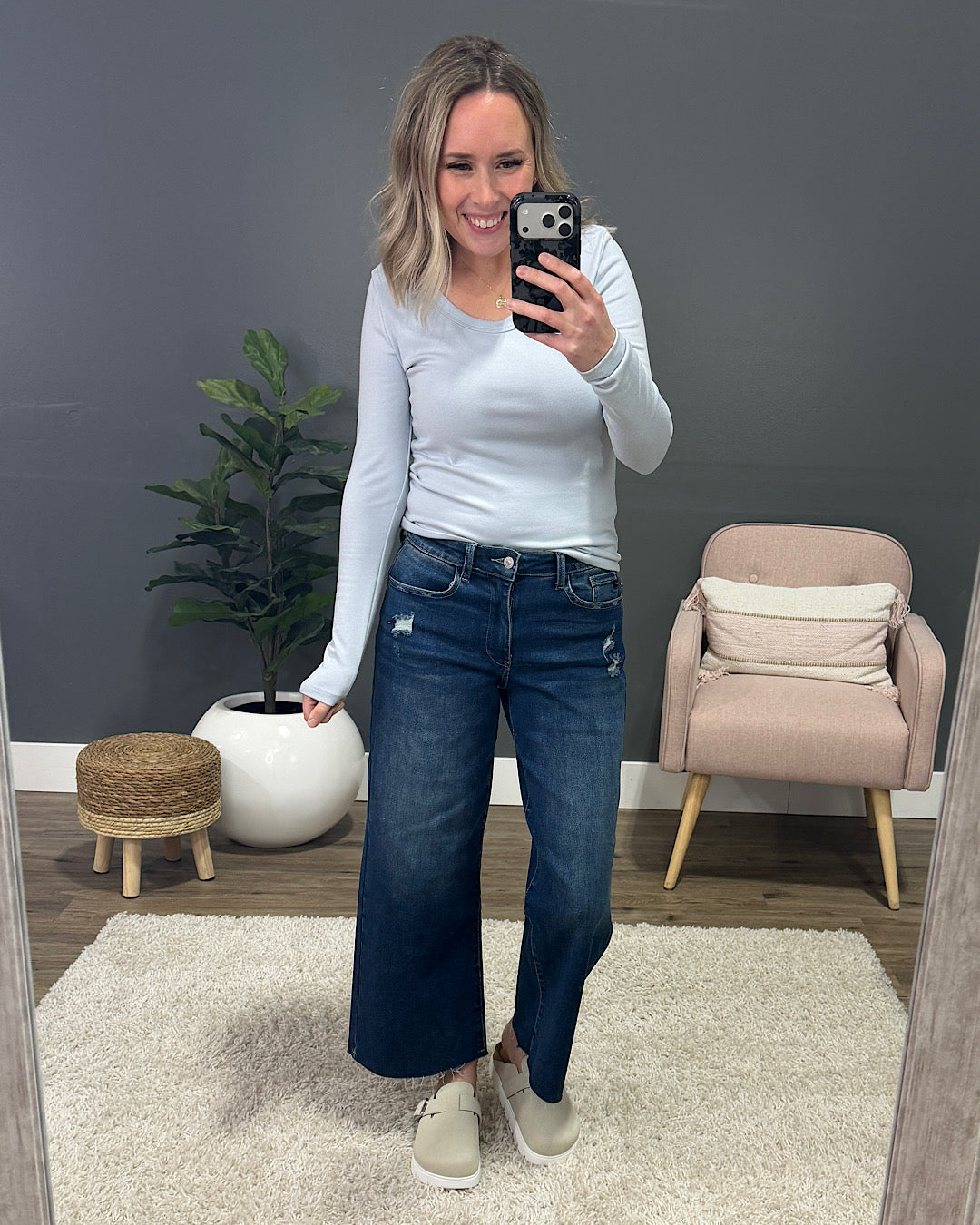 NEW! Jess Long Sleeve Knit Scoop Neck Top - Baby Blue