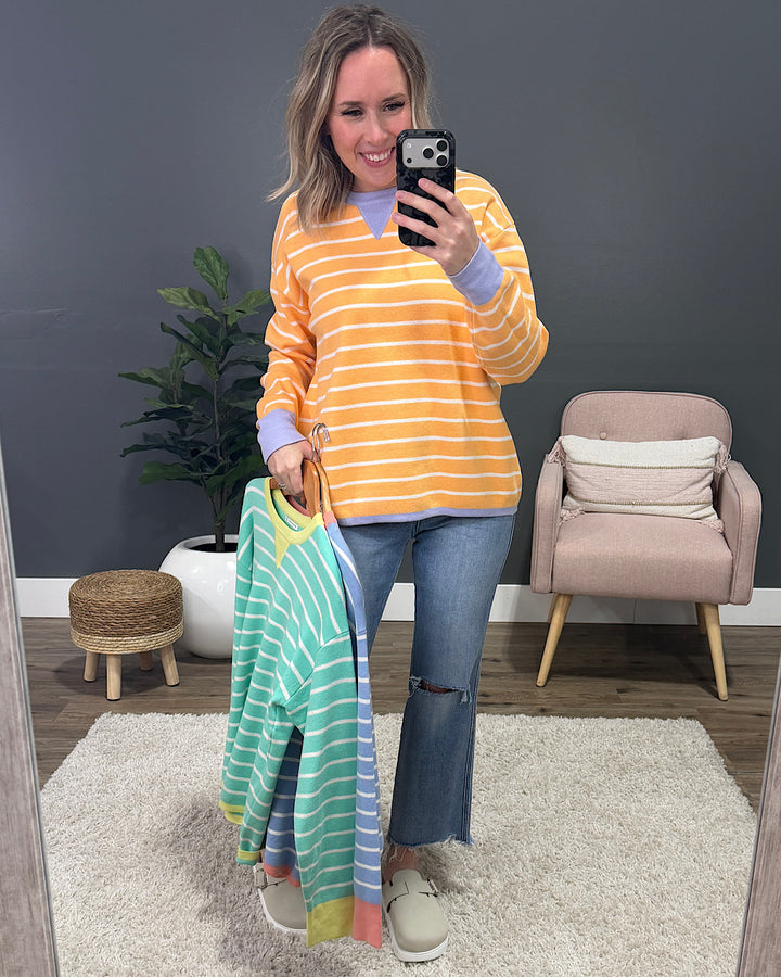 NEW! Charlotte Contrast Striped Sweater - Light Blue