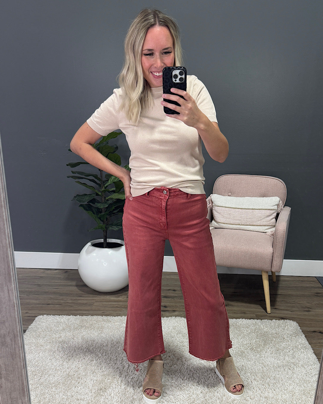 NEW! Mae Wide Leg Cropped Jeans - Cabernet Zenana