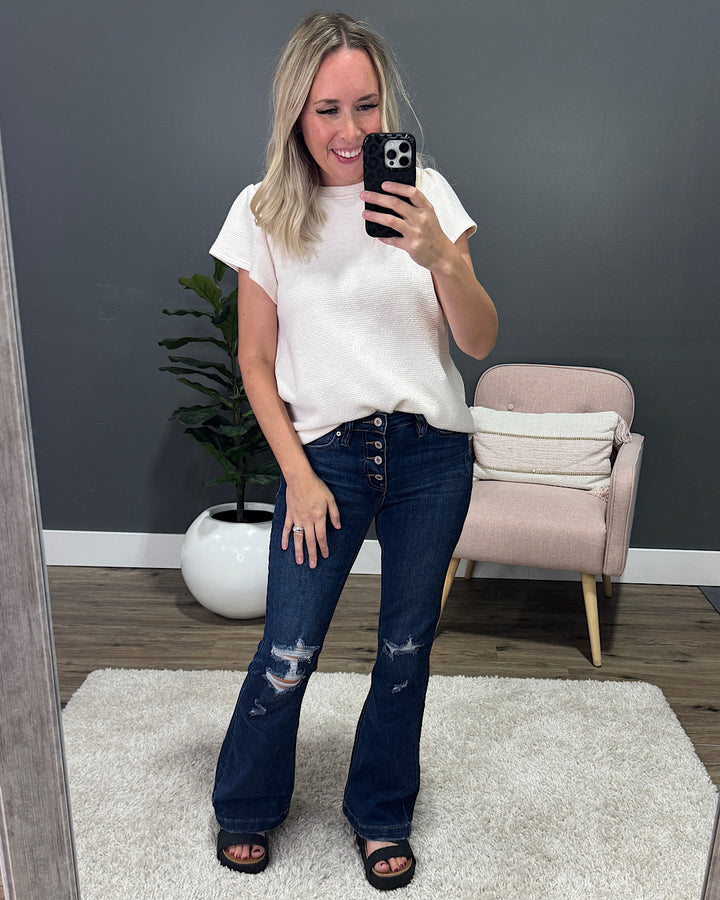 NEW! Cynthia Cloud Knit Ruffle Sleeve Top - Cream Tres Bien