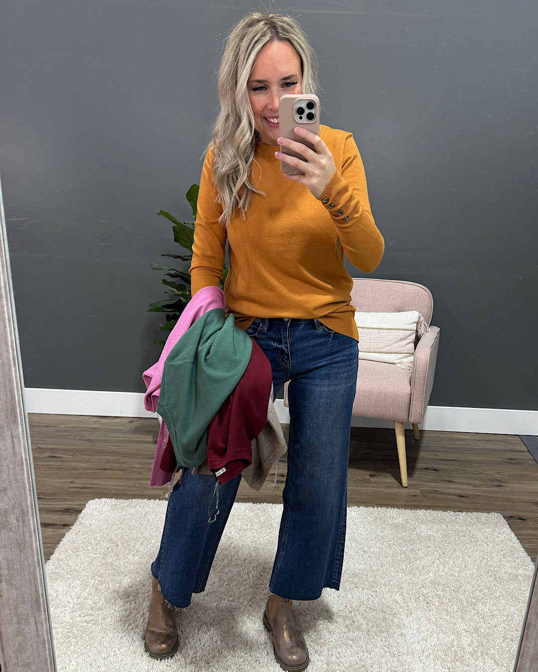 NEW! Staci Fine Knit Sweater with Button Detail - Marigold  Staccato   