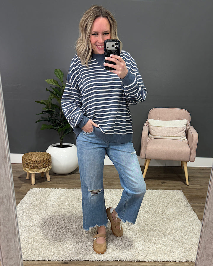 NEW! Can't Explain Striped Cloud Knit Sweatshirt - Denim Tres Bien