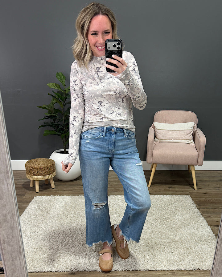 NEW! Blair Long Sleeve Top - Vintage Gray Floral Michelle Mae
