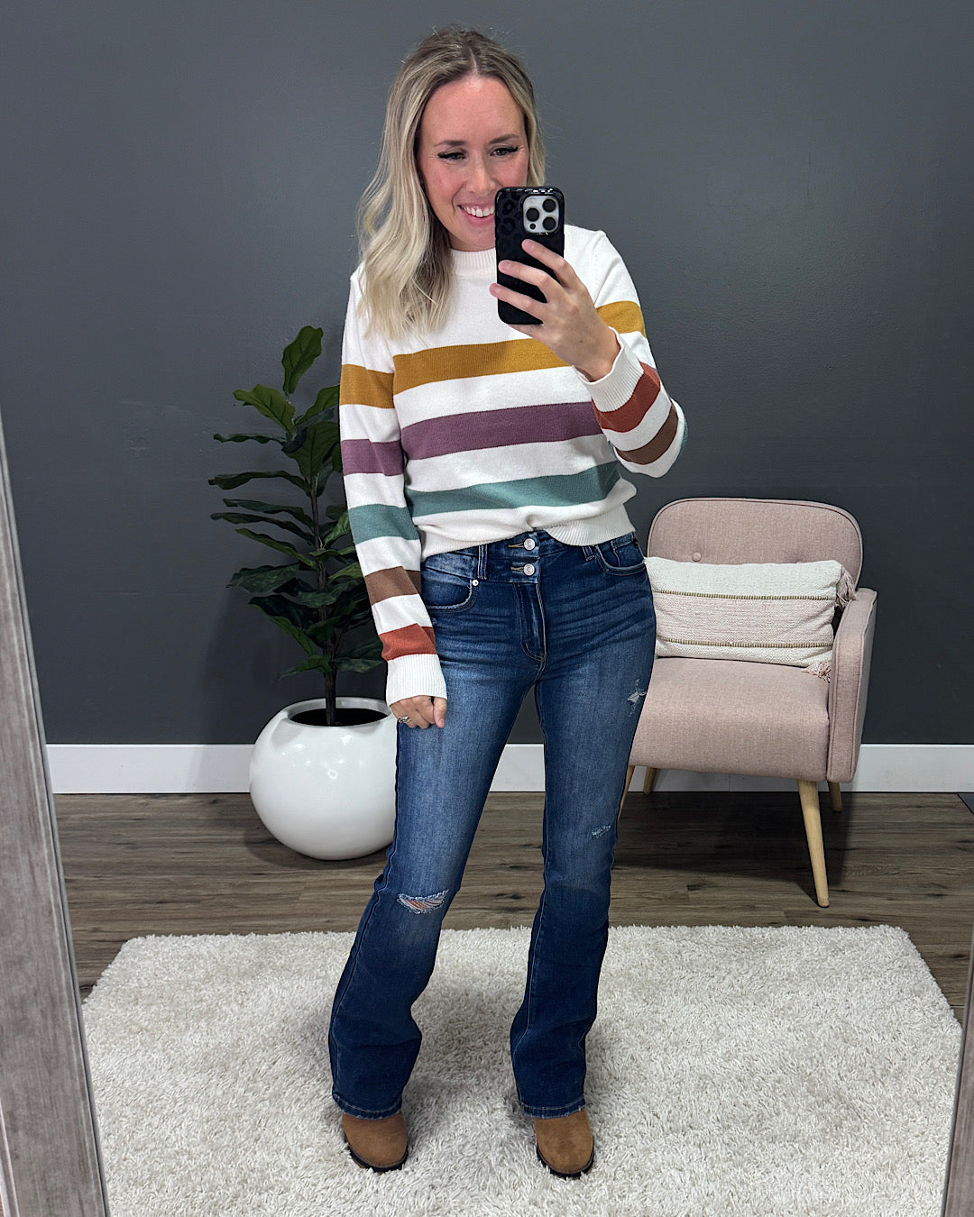 NEW! Fall in Love Striped Sweater - Mustard Multi Be Cool