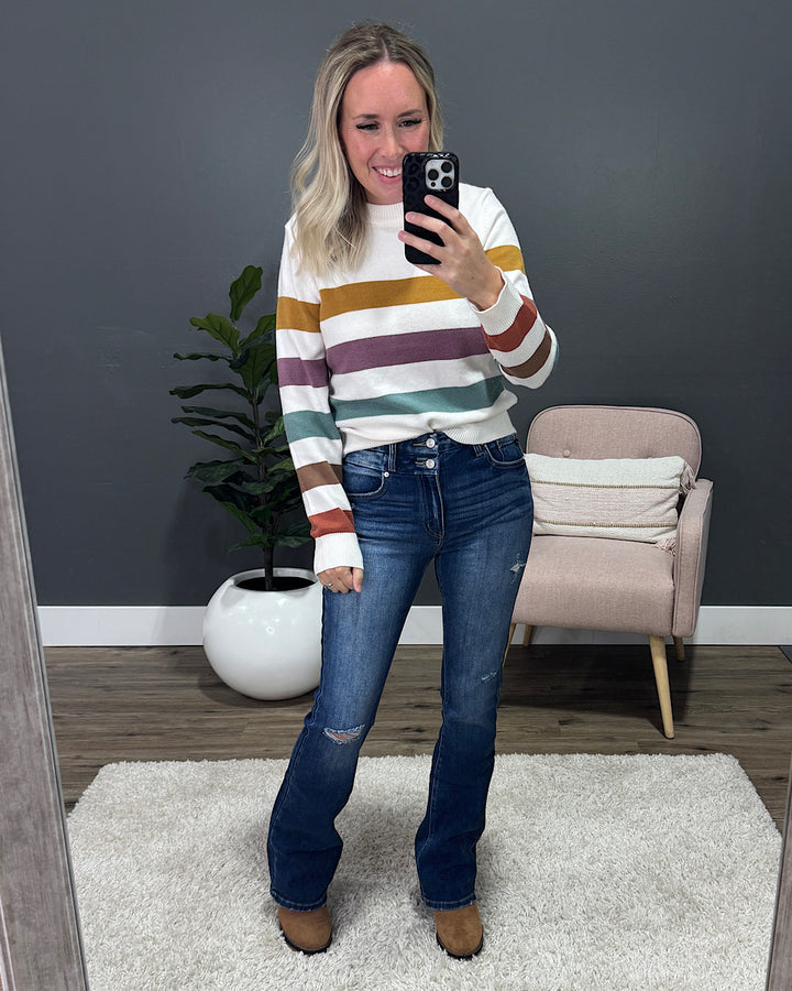 NEW! Fall in Love Striped Sweater - Mustard Multi Be Cool