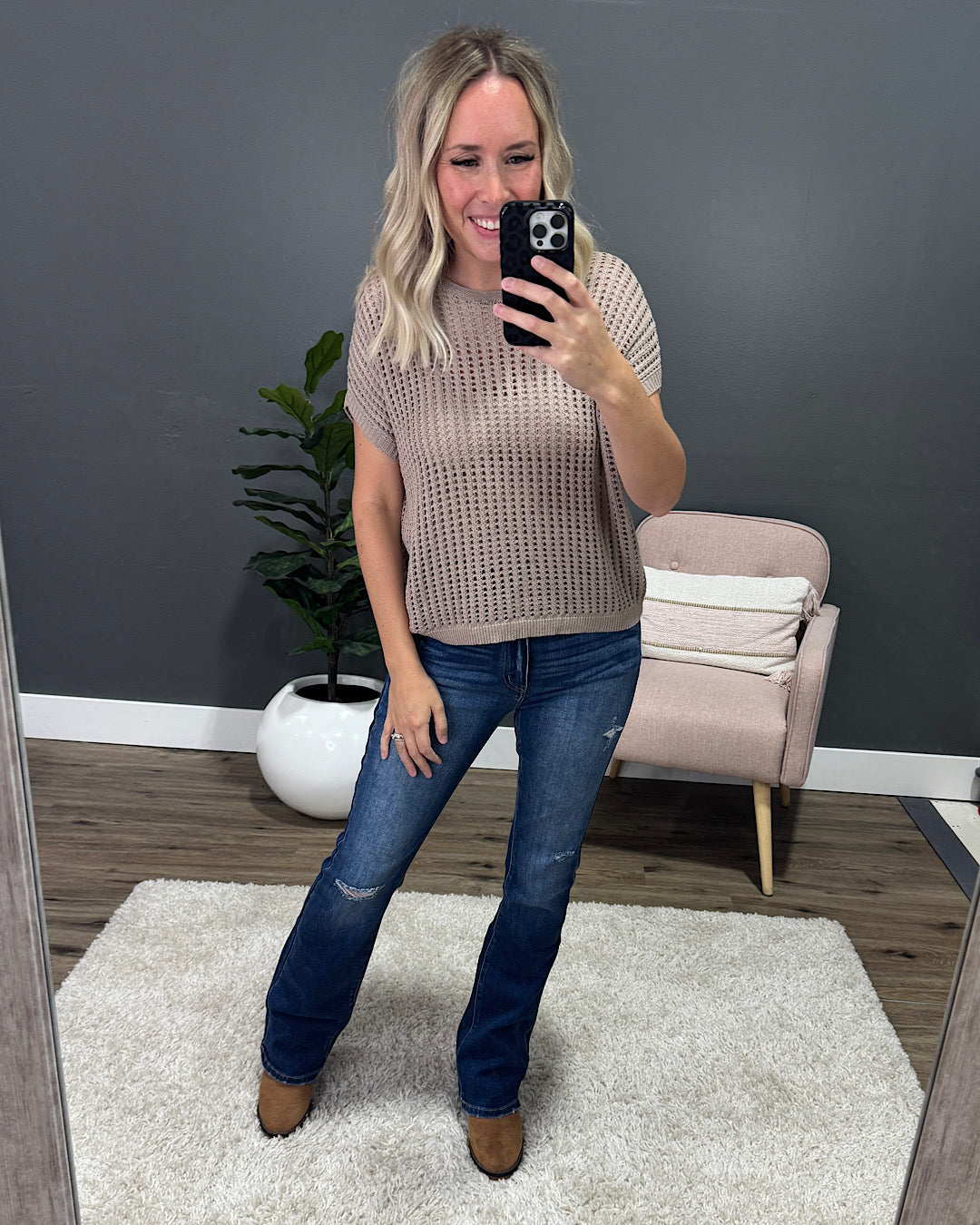 NEW! Darci Open Weave Top - Light Mocha Zenana