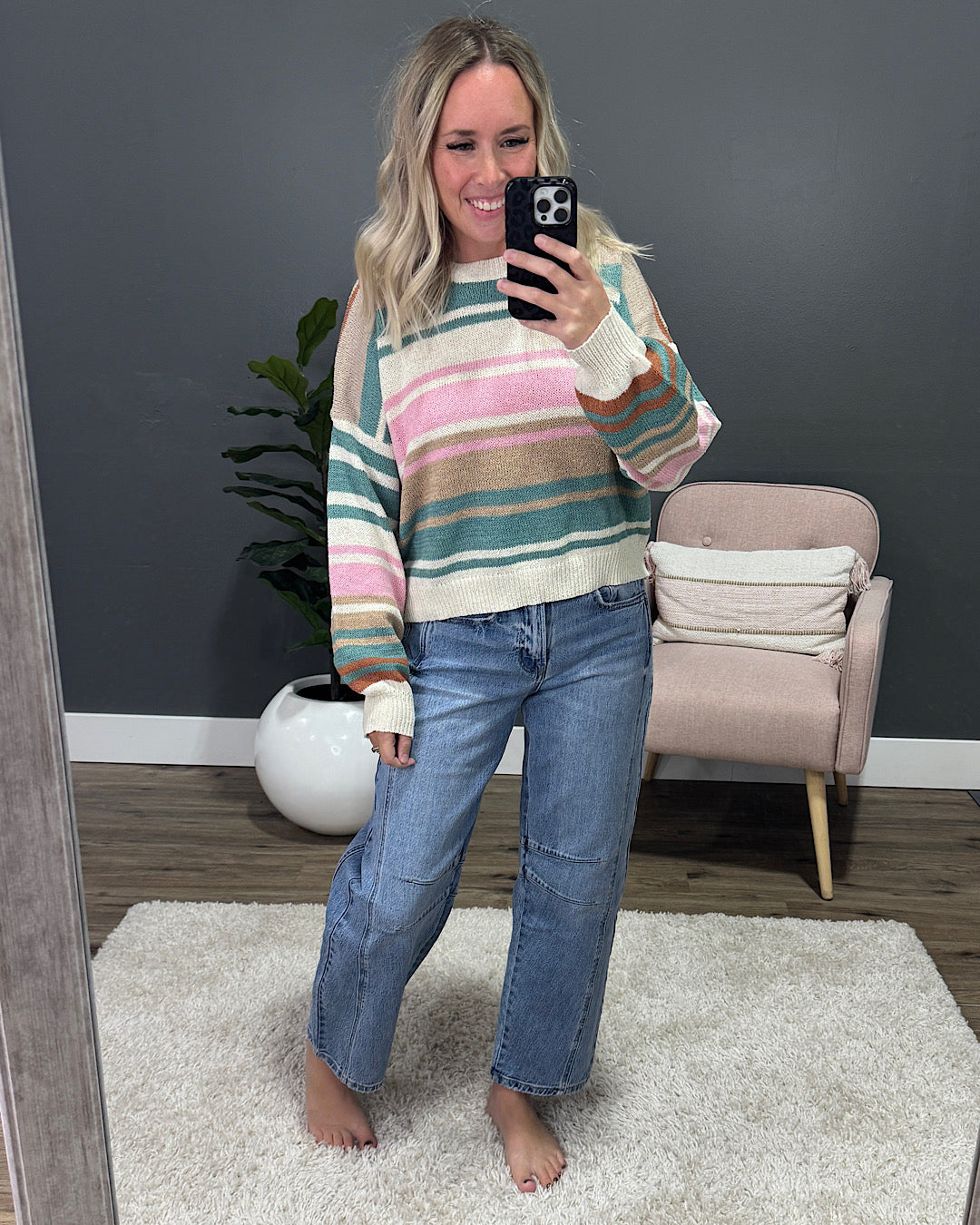 NEW! Layla Color Block Striped Sweater - Pink & Teal Wishlist