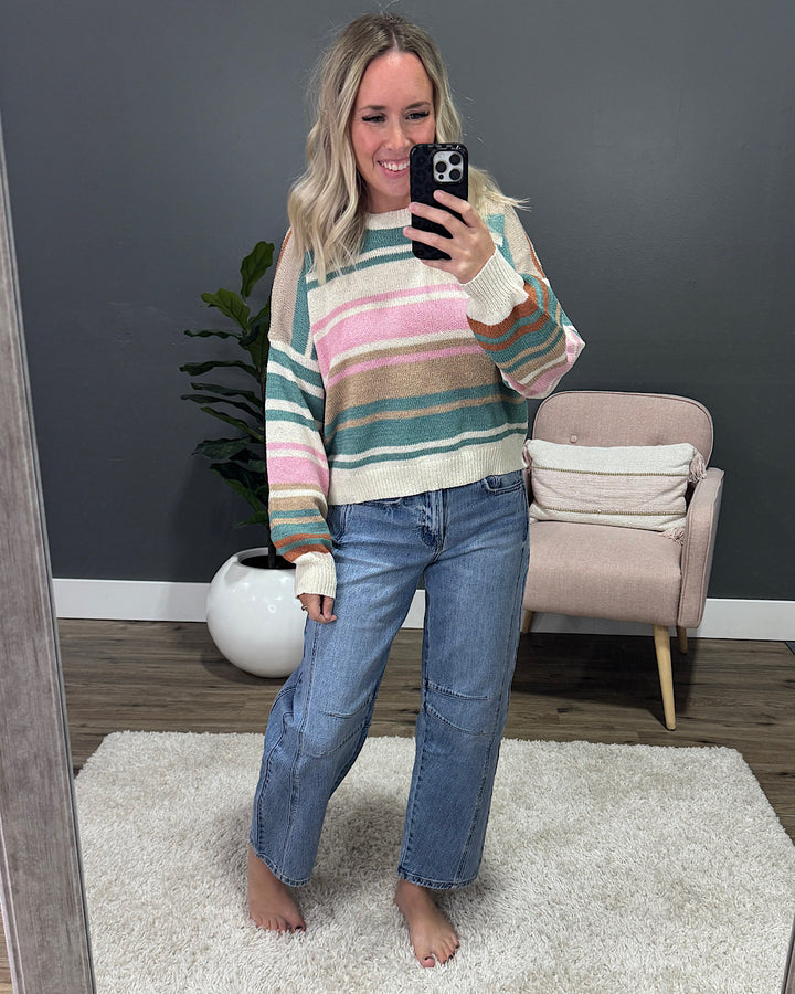 NEW! Layla Color Block Striped Sweater - Pink & Teal Wishlist