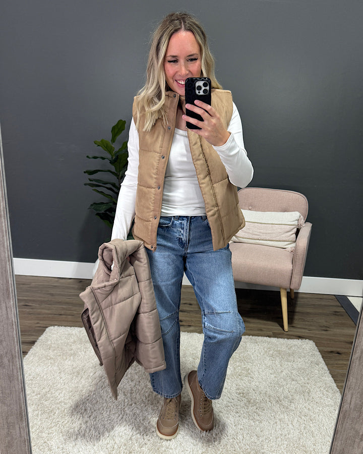 NEW! Peyton Puffer Vest - Mocha Be Cool
