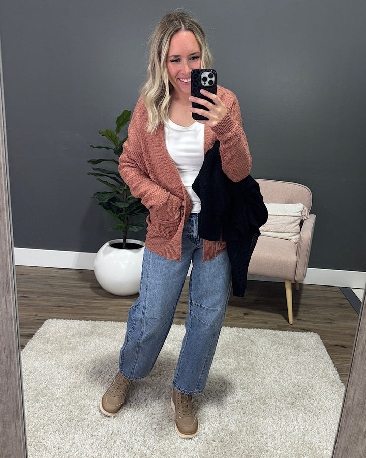 NEW! Blindsided Open Front Cardigan - Clay Be Cool