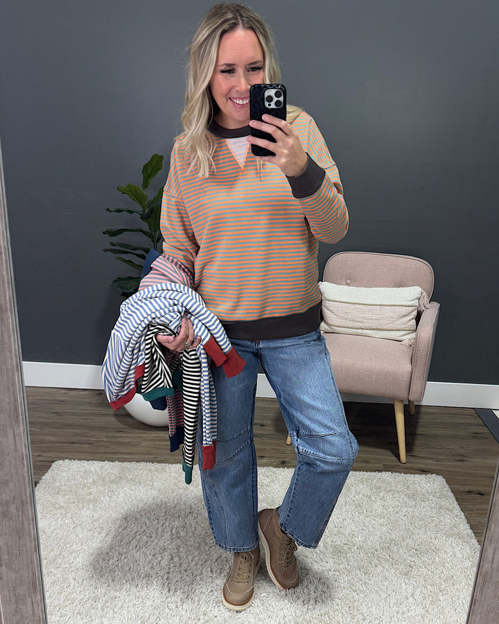 NEW! Kaylee Striped Top - Orange & Sage Staccato