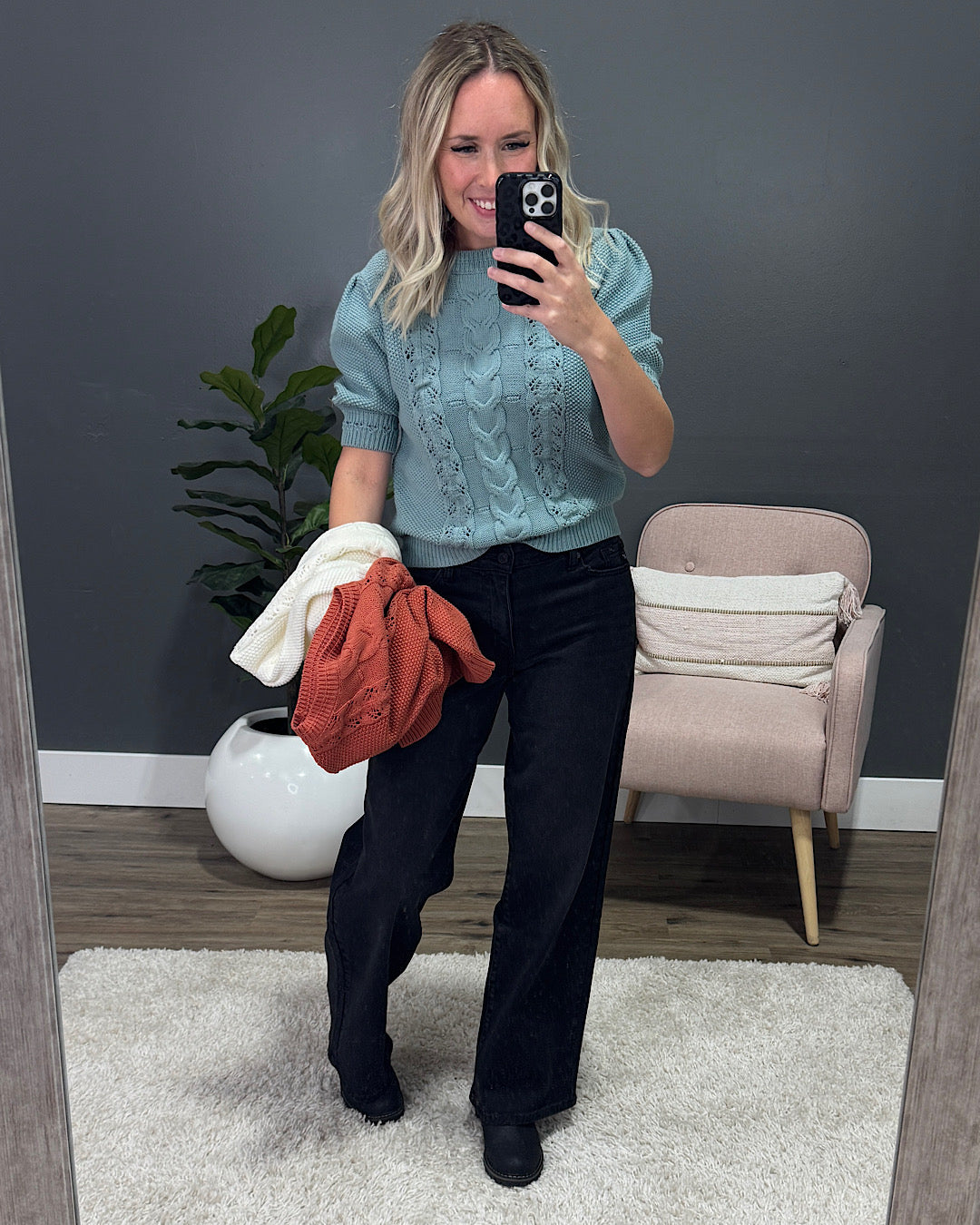NEW! Ashlynn Chunky Cable Knit Short Sleeve Sweater - Poppy Be Cool