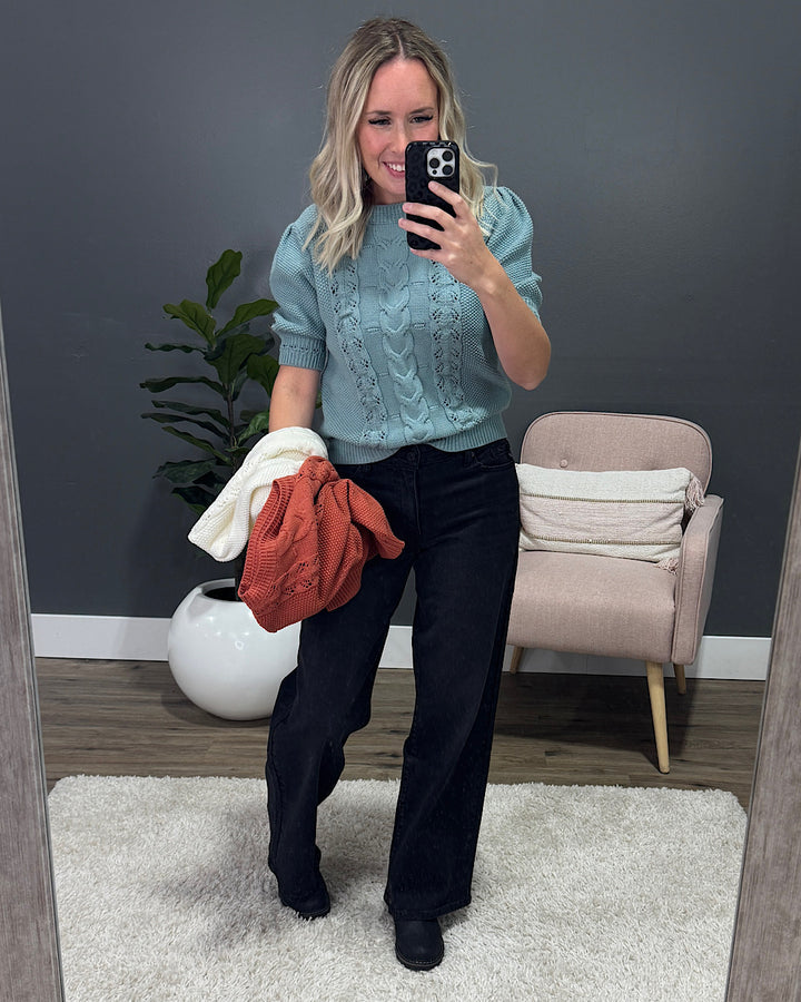NEW! Ashlynn Chunky Cable Knit Short Sleeve Sweater - Poppy Be Cool