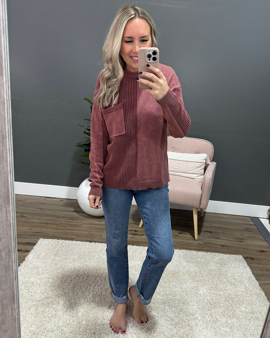 NEW! Tara Washed Pattern Block Sweater - Wine  Staccato   