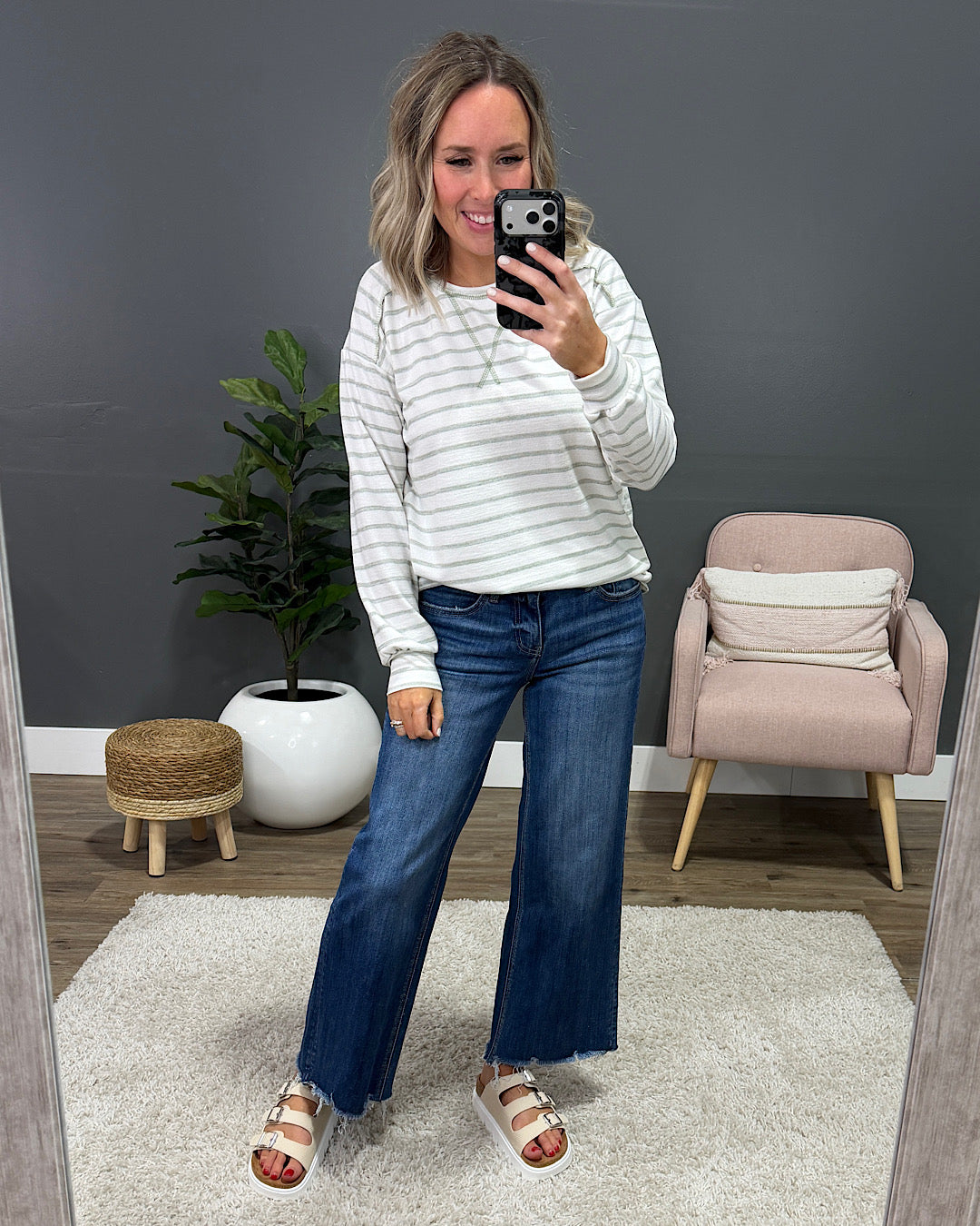 NEW! Jayla Striped Drop Shoulder Top - Sage Lovely Melody