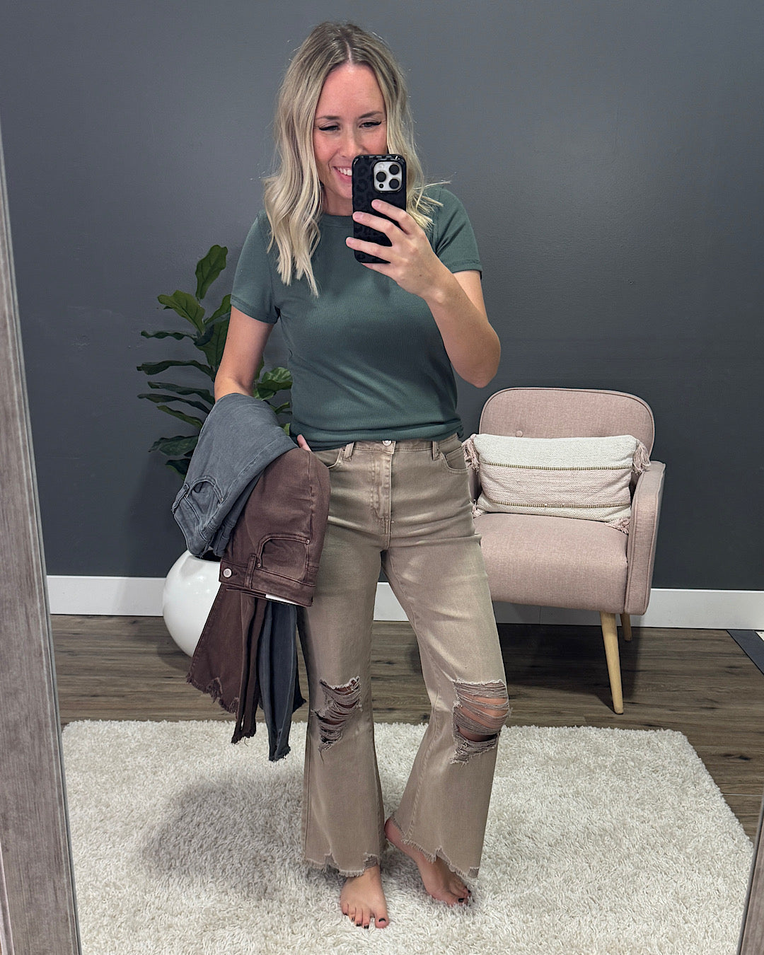 NEW! Gia Wide Leg Distressed Cropped Jeans - Ash Black Zenana