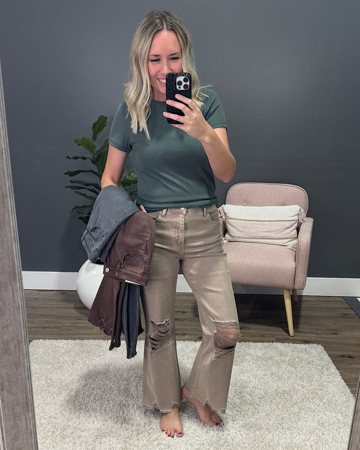 NEW! Gia Wide Leg Distressed Cropped Jeans - Ash Black Zenana