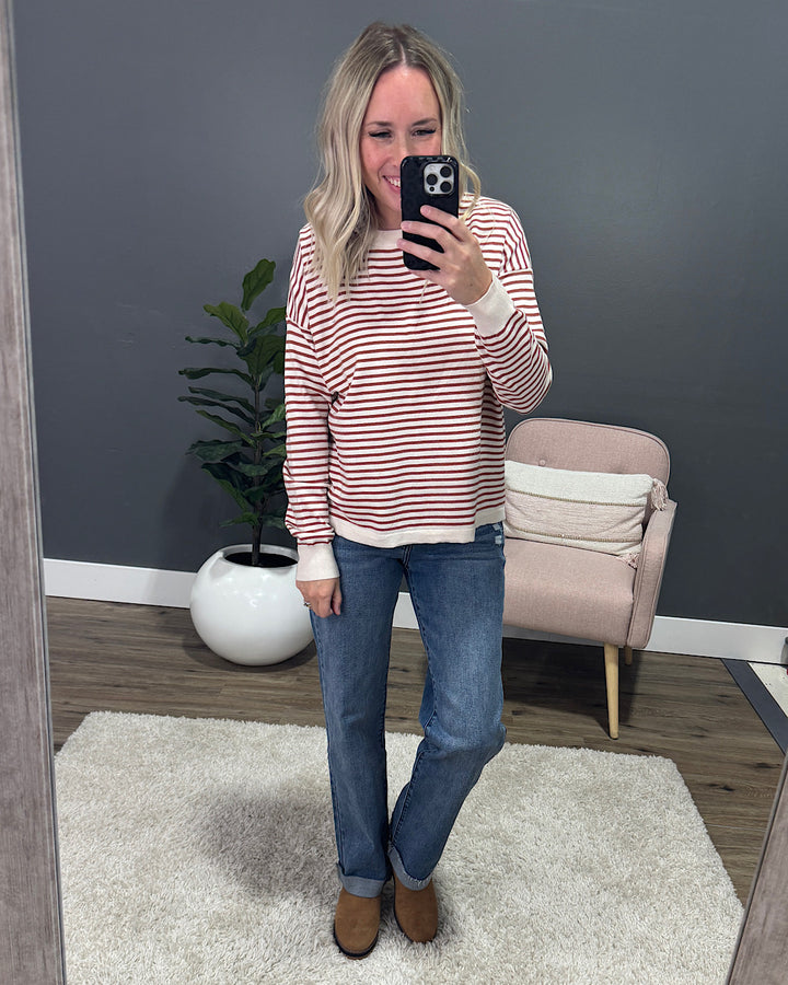 NEW! Believe It Striped Sweater - Copper Staccato