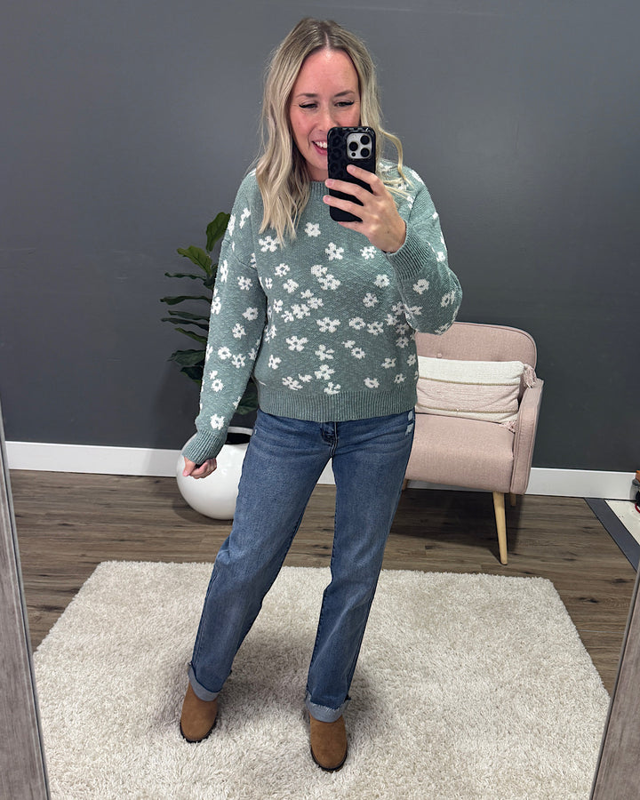 NEW! Adria Textured Floral Sweater - Sea Green Be Cool