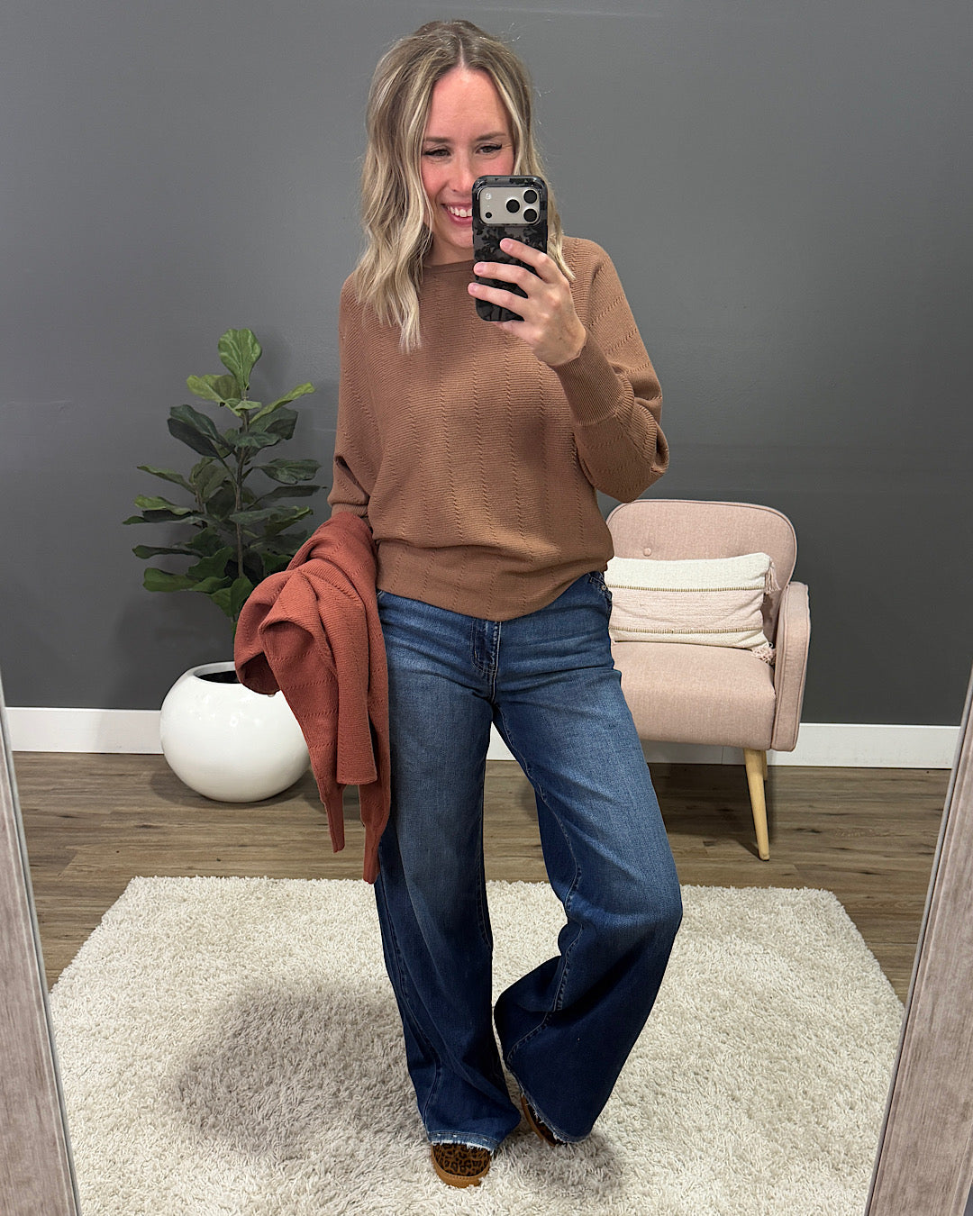 NEW! Adalyn Dolman Sleeve Textured Sweater - Mocha