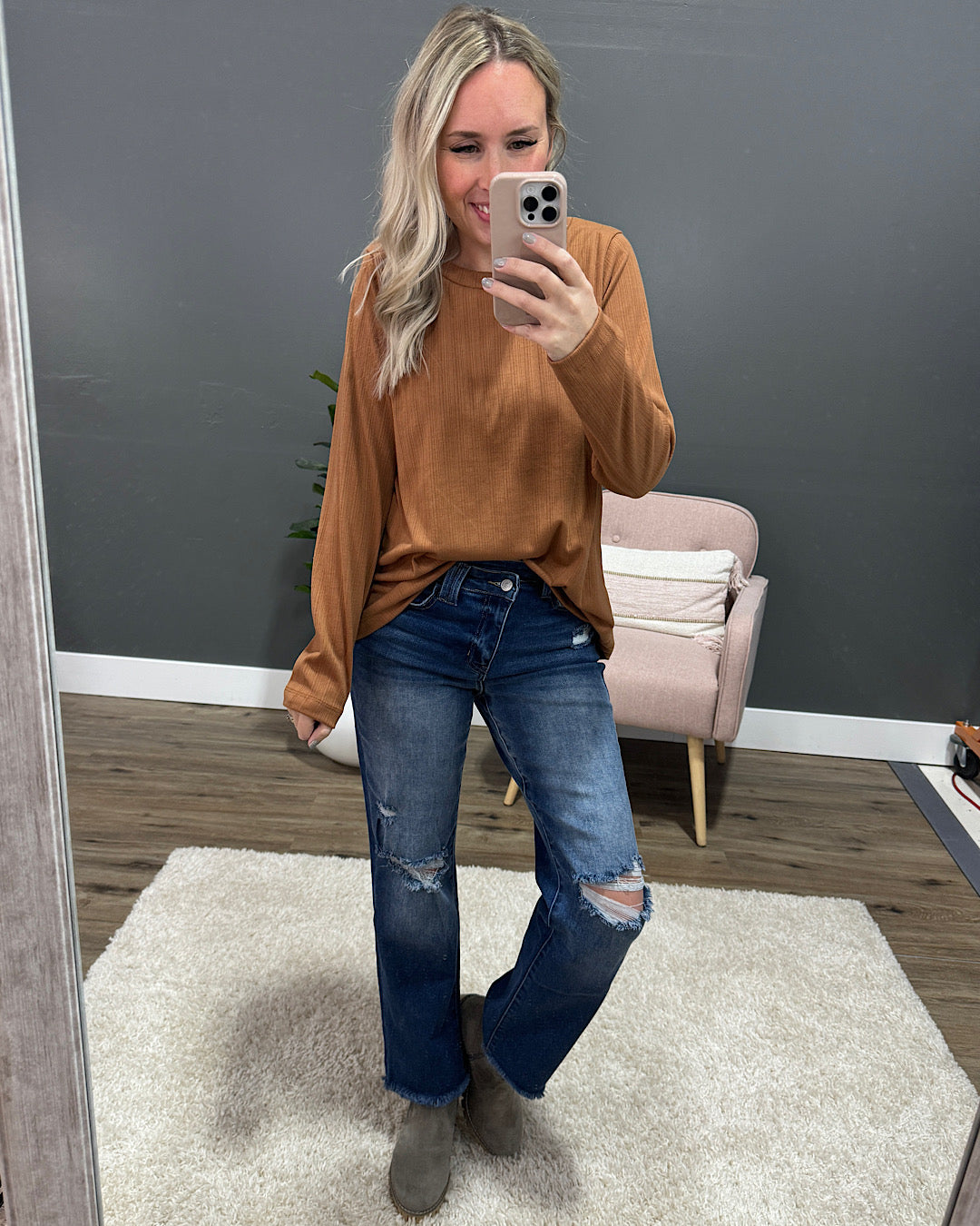 Jessica Textured Crewneck Top - Butterscotch Sew In Love