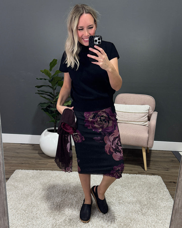 NEW! Adley Floral Mesh Skirt - Black & Mauve Sew In Love