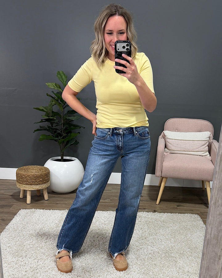 NEW! KanCan Misty Distressed Straight Jeans - Dark Wash