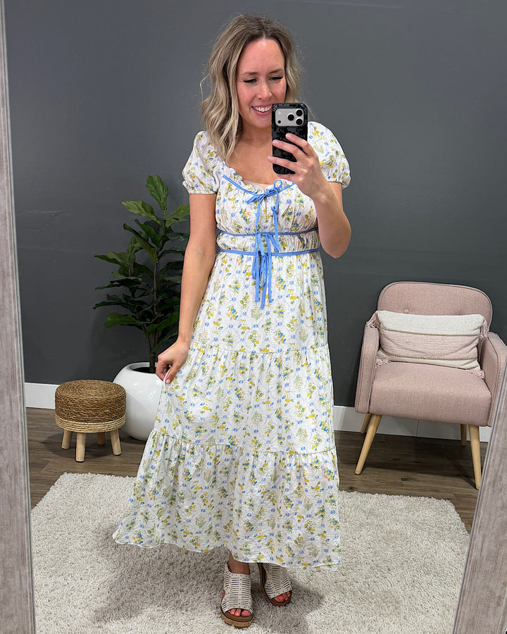 So Sweet Floral Print Midi Dress - Blue Multi Mine