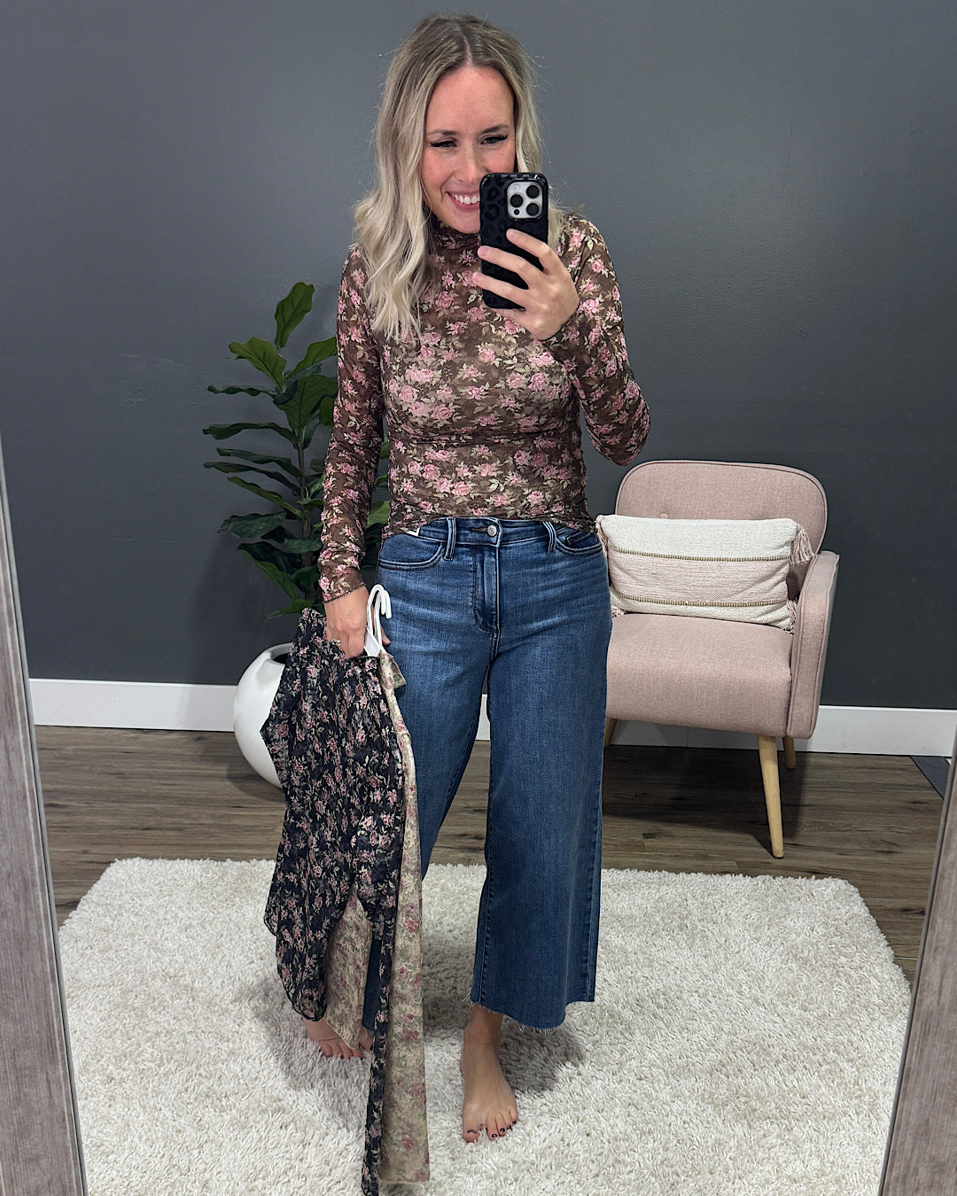 NEW! Gemma Long Sleeve Lace Top - Black Floral Very J